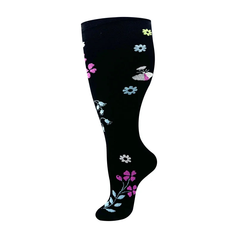 Plus Size Knee High Compression Socks with Pattern Options