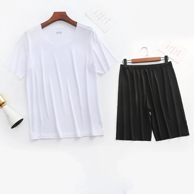 Men's Solid Short Sleeve T Shirt and Shorts Pajama Set