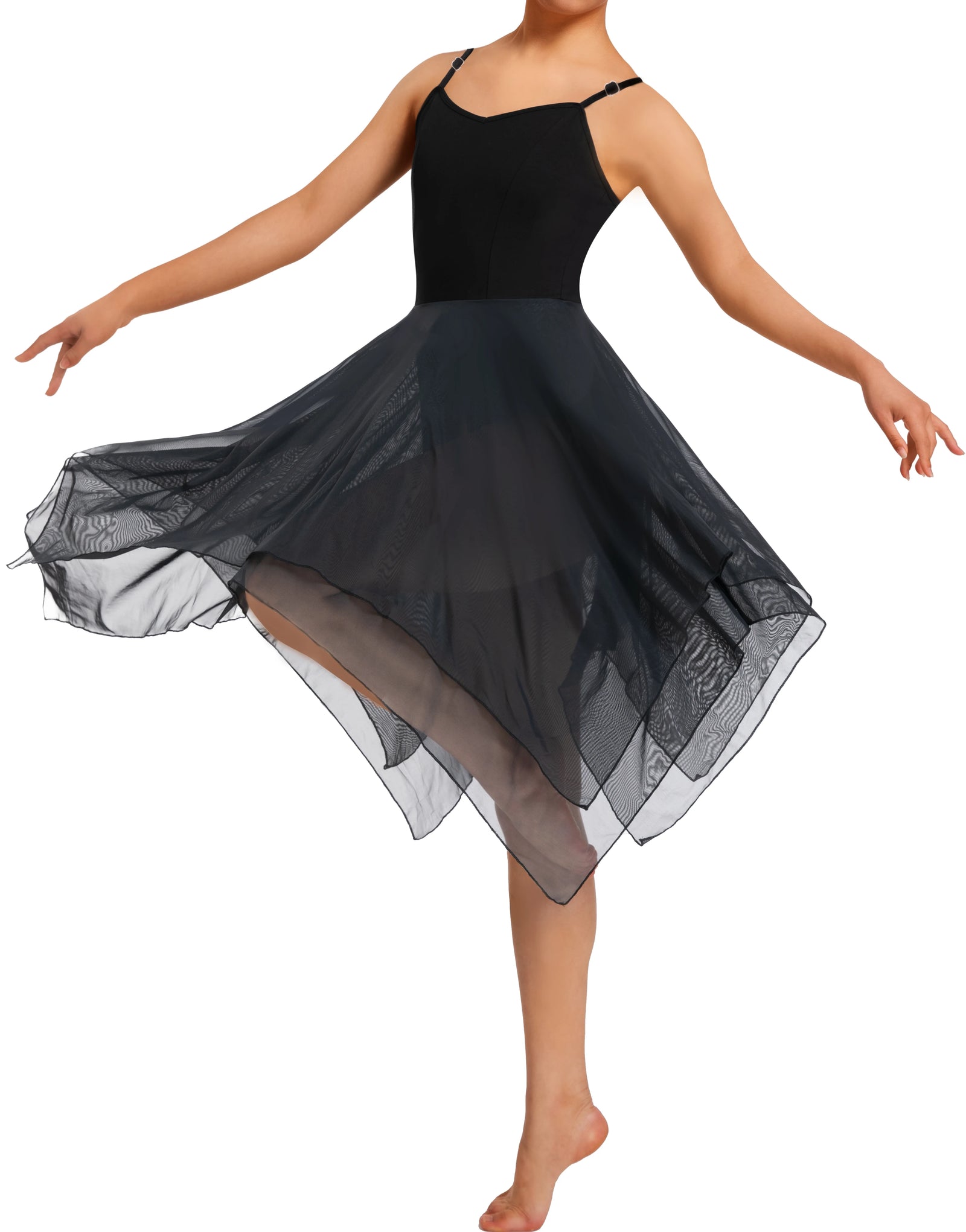 Women's Camisole Lyrical Dance Dress with Asymmetric High-Low Mesh Skirt