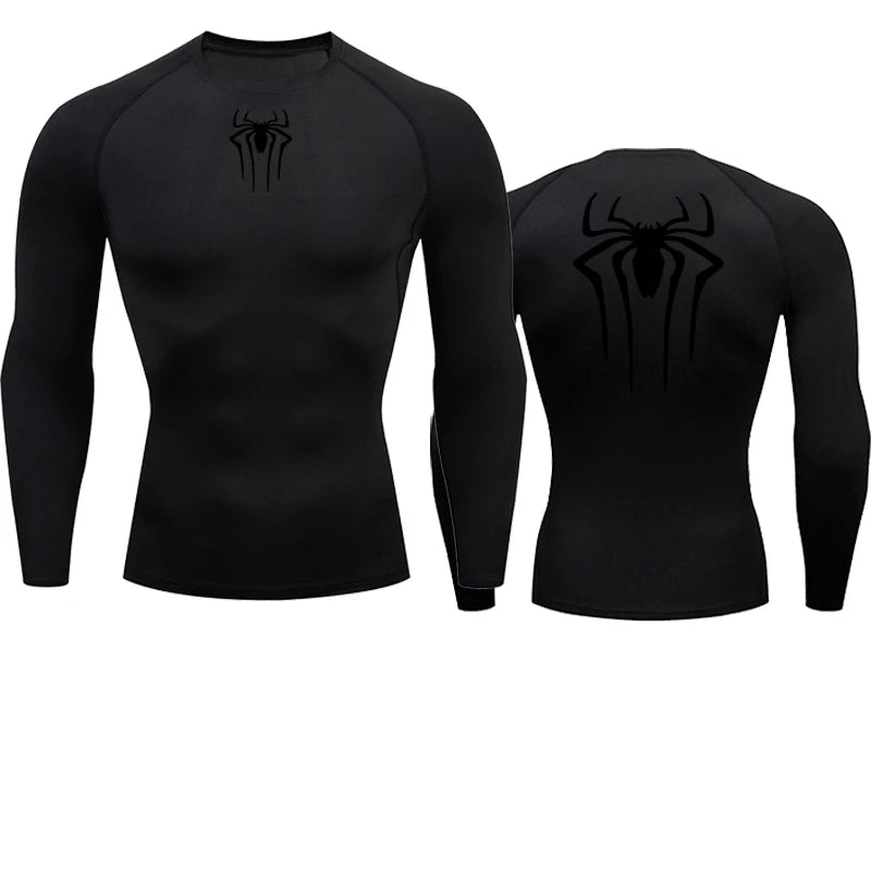 Spider Graphic Compression Long Sleeve Rash Guard For Sports Outfits