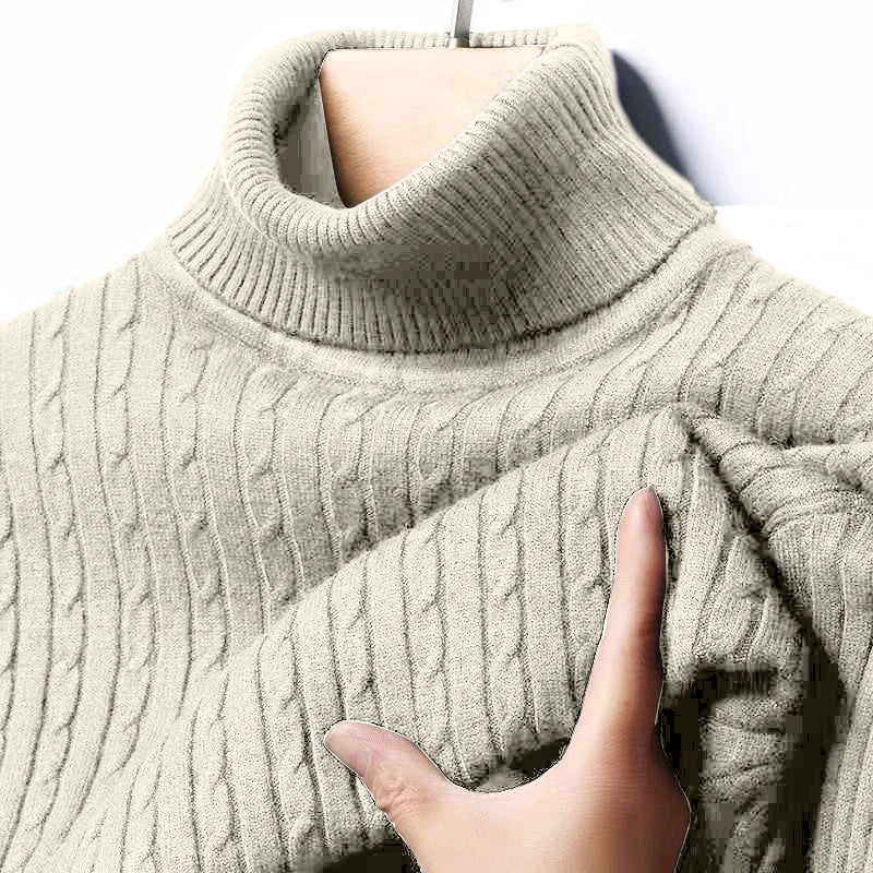 Men's Cable Knit Turtleneck Long Sleeve Sweater