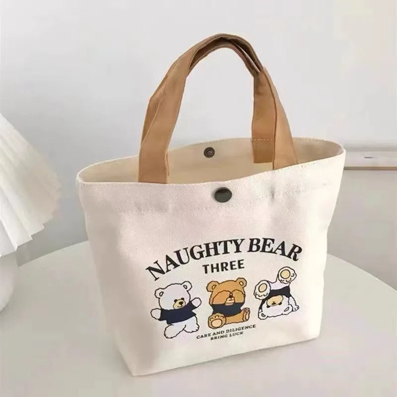 Bear Print Mini Tote Bag with Contrasting Carry Handles