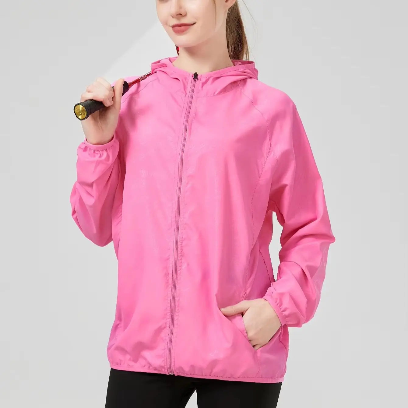 Hooded Long Sleeve Full Zip Outdoor Hiking Jacket with Pockets