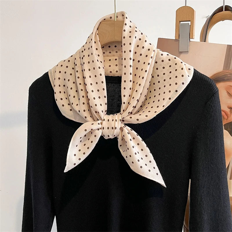 Printed Square Scarf with Polka Dot Pattern Options