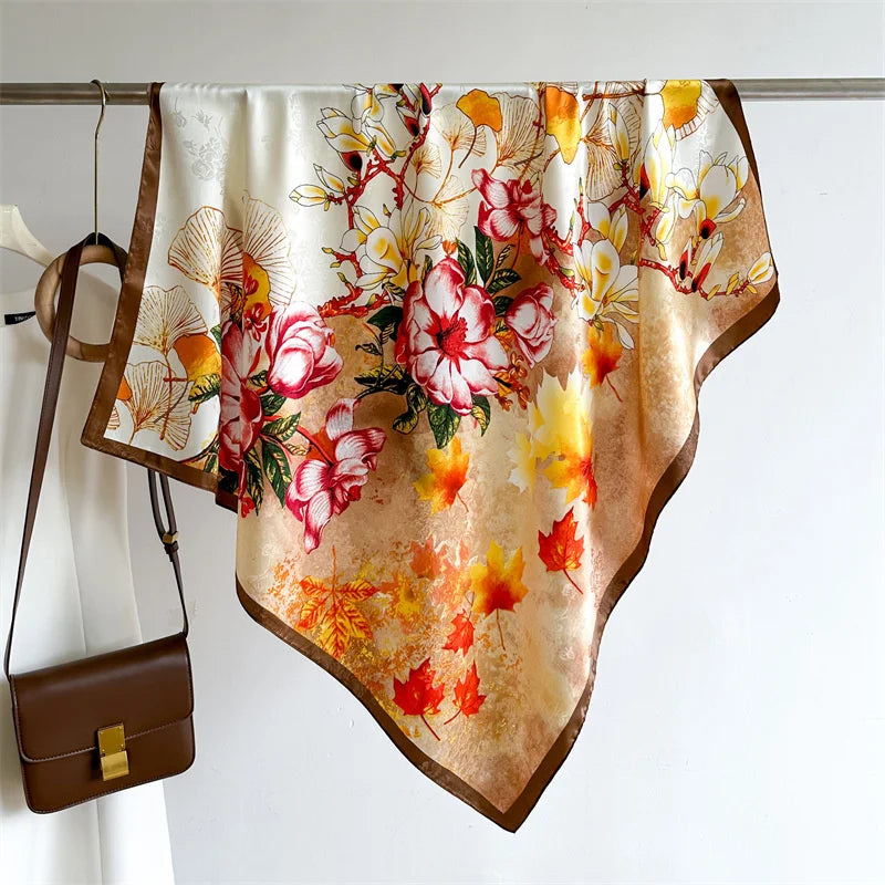 Printed Large Square Scarf with Decorative Border Designs