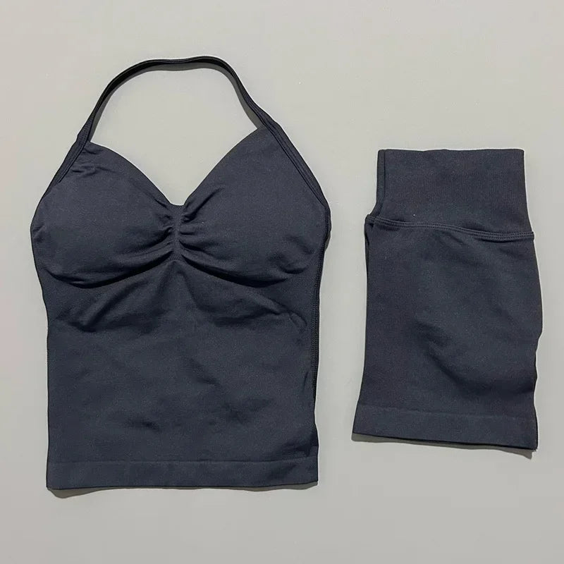 Women's Halter Tank And Shorts Yoga Set For Workout Outfits