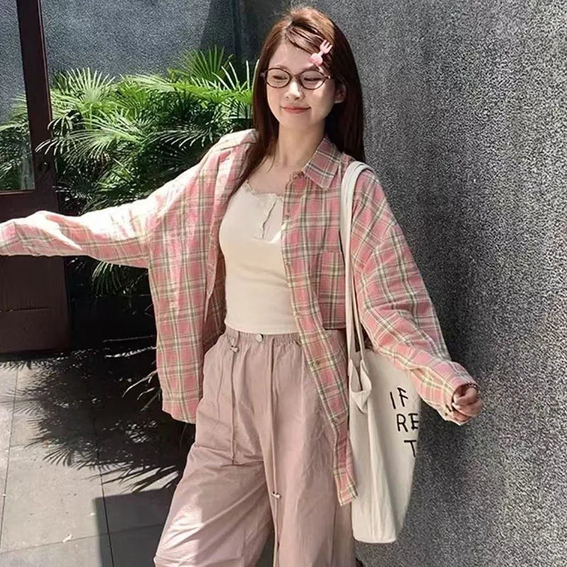Women's Checked Collared Long Sleeve Shirt