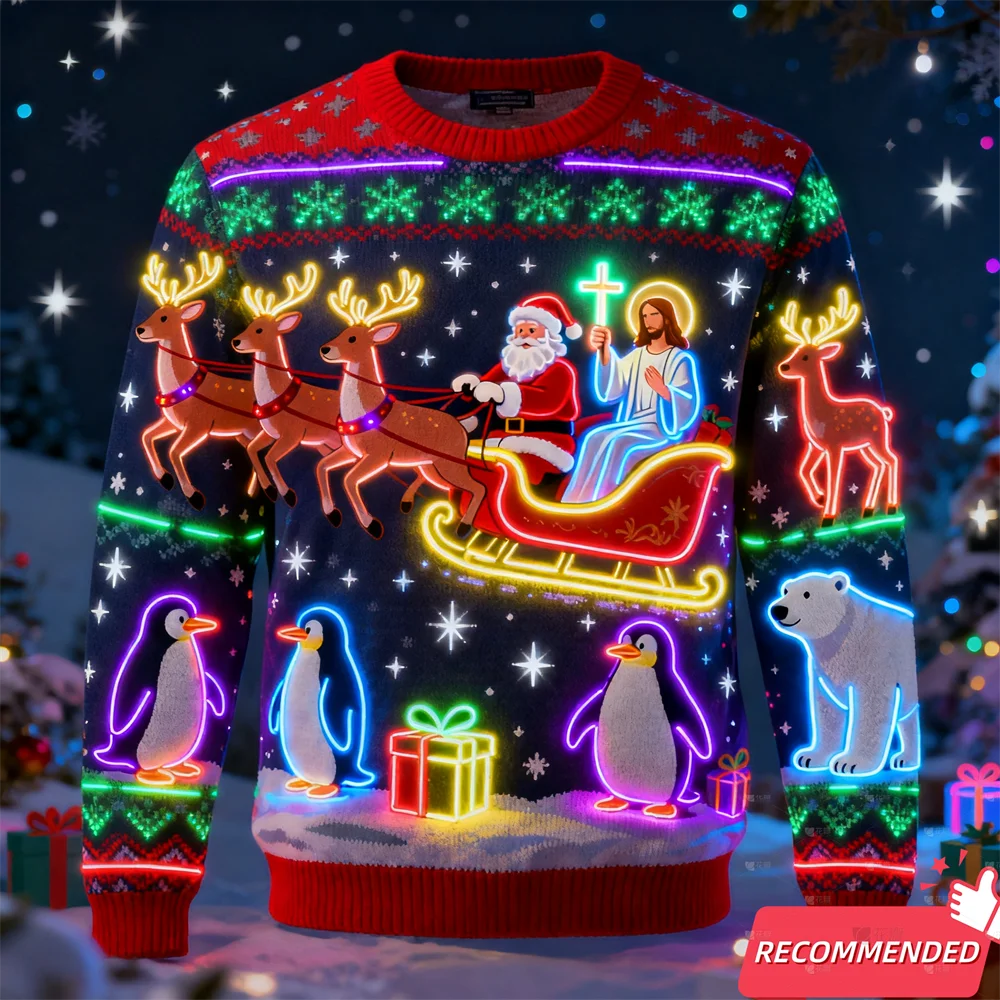 Neon-Effect Christmas Graphic Crewneck Sweatshirt
