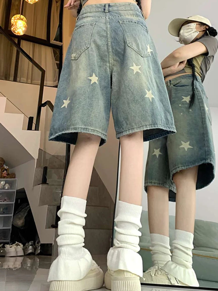 Women's Star Knee Denim Casual Denim Shorts For Everyday Outfits