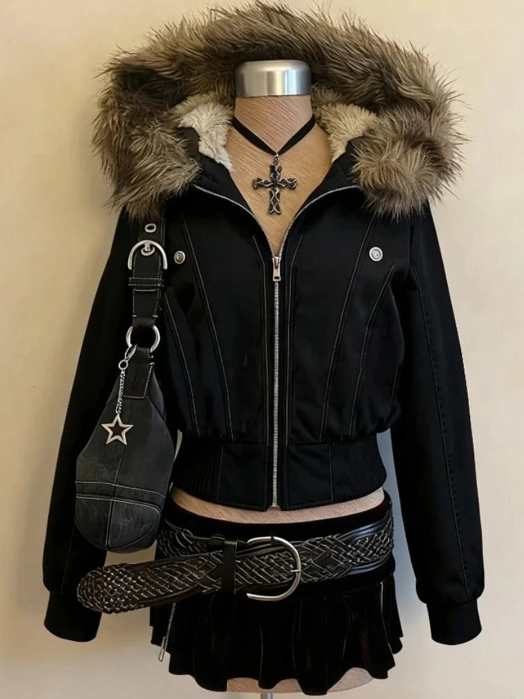 Faux-Fur-Trim Cropped Zip-Front Jacket