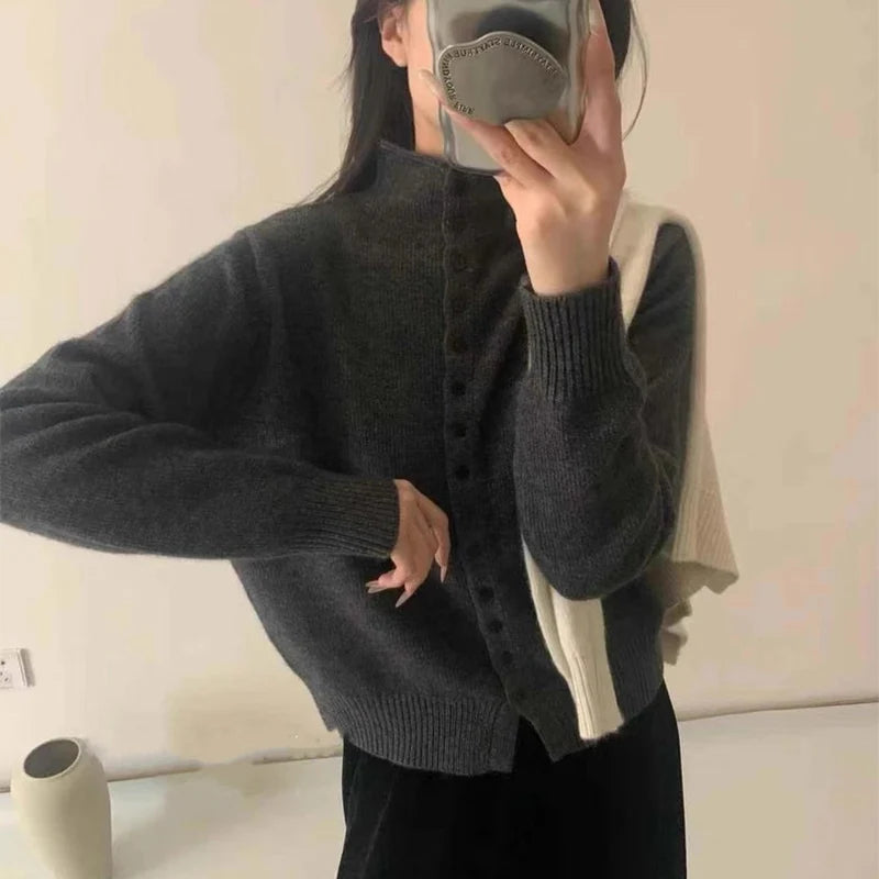Women's Stand Collar Button Front Cardigan Casual Knit Layer
