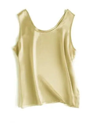 Women's Mulberry Silk Tank Top with Round Neck and Sleeveless Cut