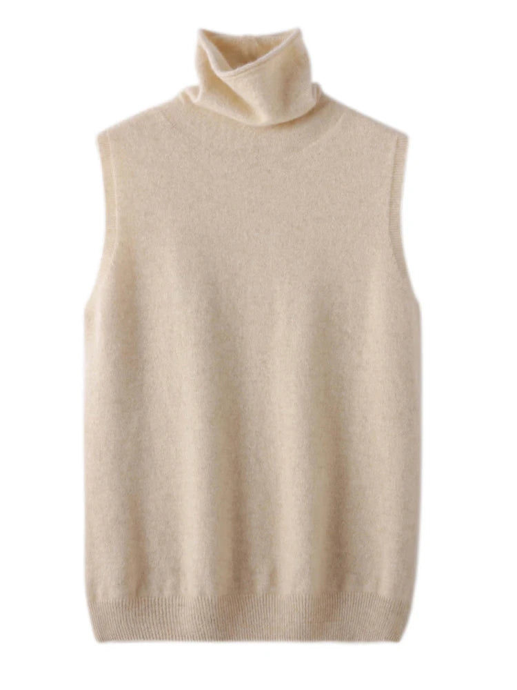 Women's Turtleneck Sleeveless Knit Vest Casual Knit Layer