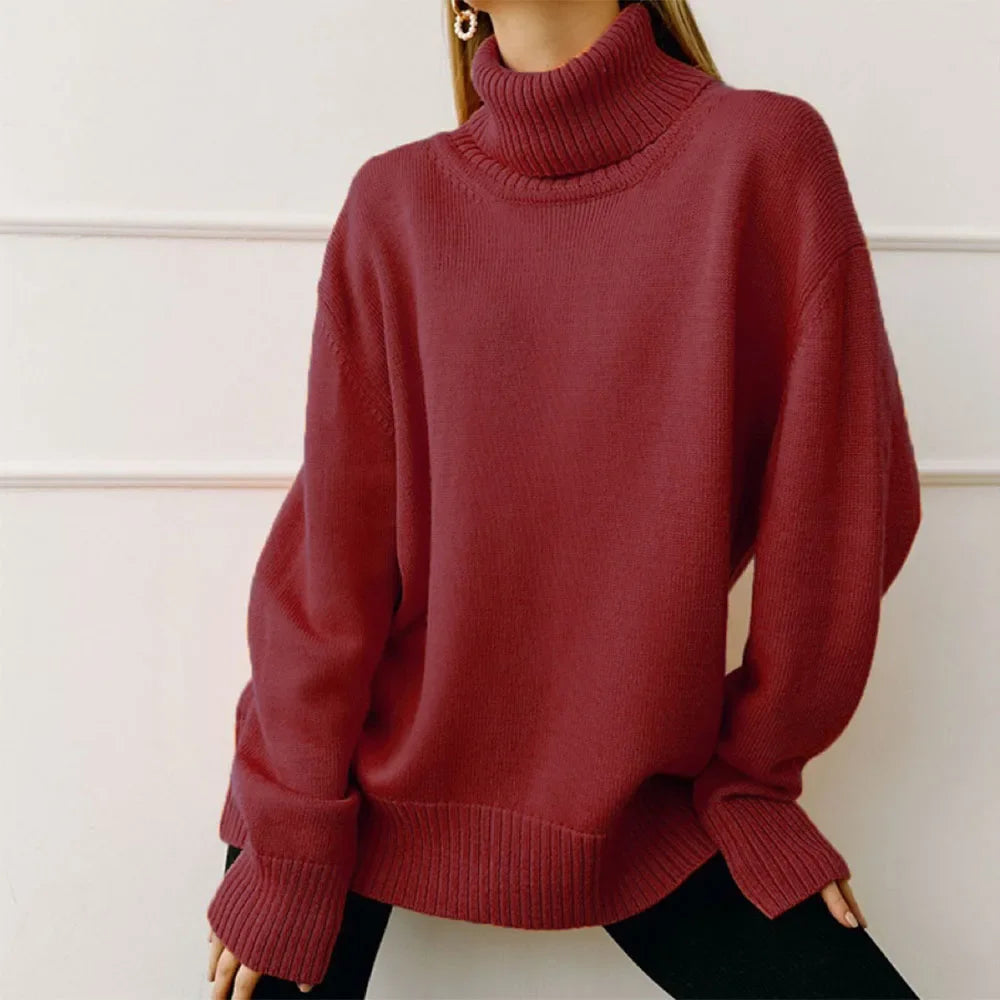 Women's Loose Turtleneck Long Sleeve Sweater Casual Knit Layer