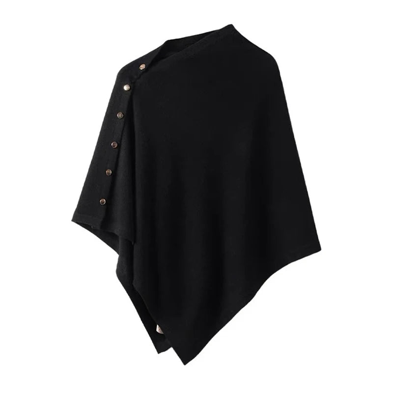 Asymmetric Side Button Poncho for Layering over Outfits