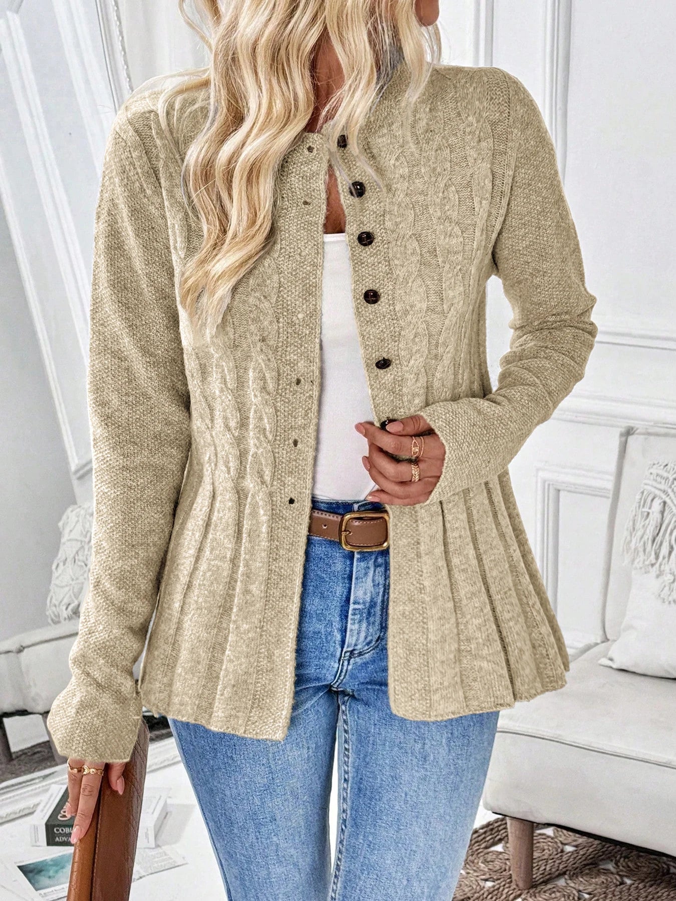 Women's Long Ribbed Button Front Cardigan Casual Knit Layer