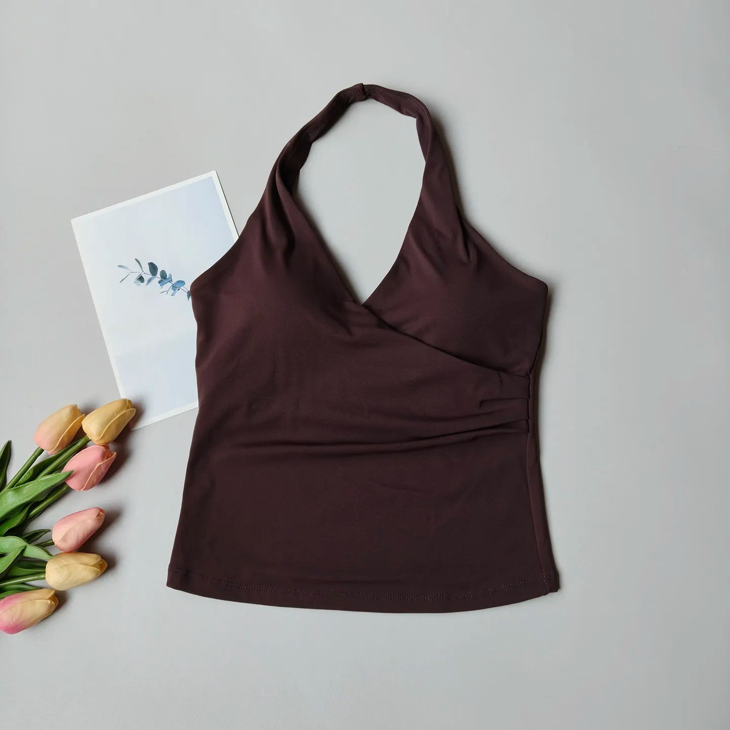 Women's Ruched Halter Neck Cropped Tank Top
