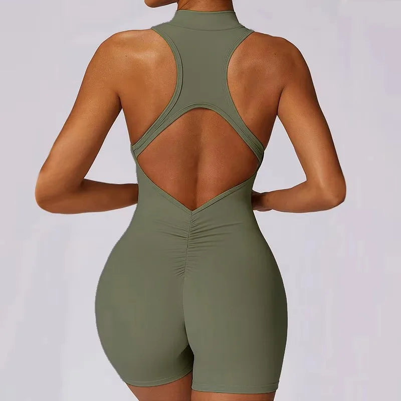 Women's Zip-Front Open-Back Workout Romper