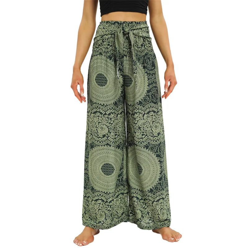 Women's Printed Rayon Harem Pants with Elastic Waist and Convertible Styling