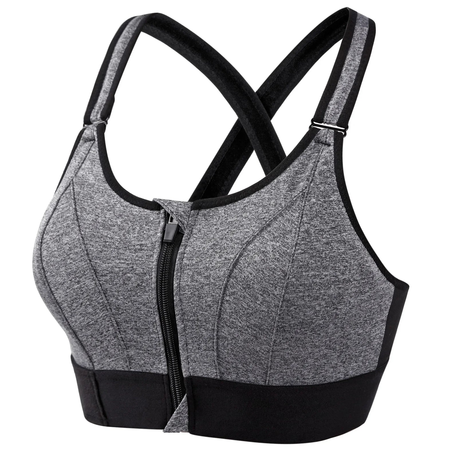 Women's Front Zip Cross Back Sports Bra