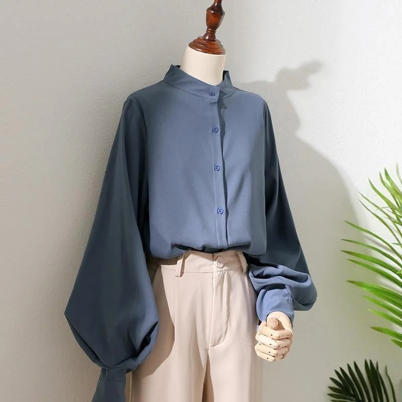 Women's Stand Collar Long Sleeve Blouse