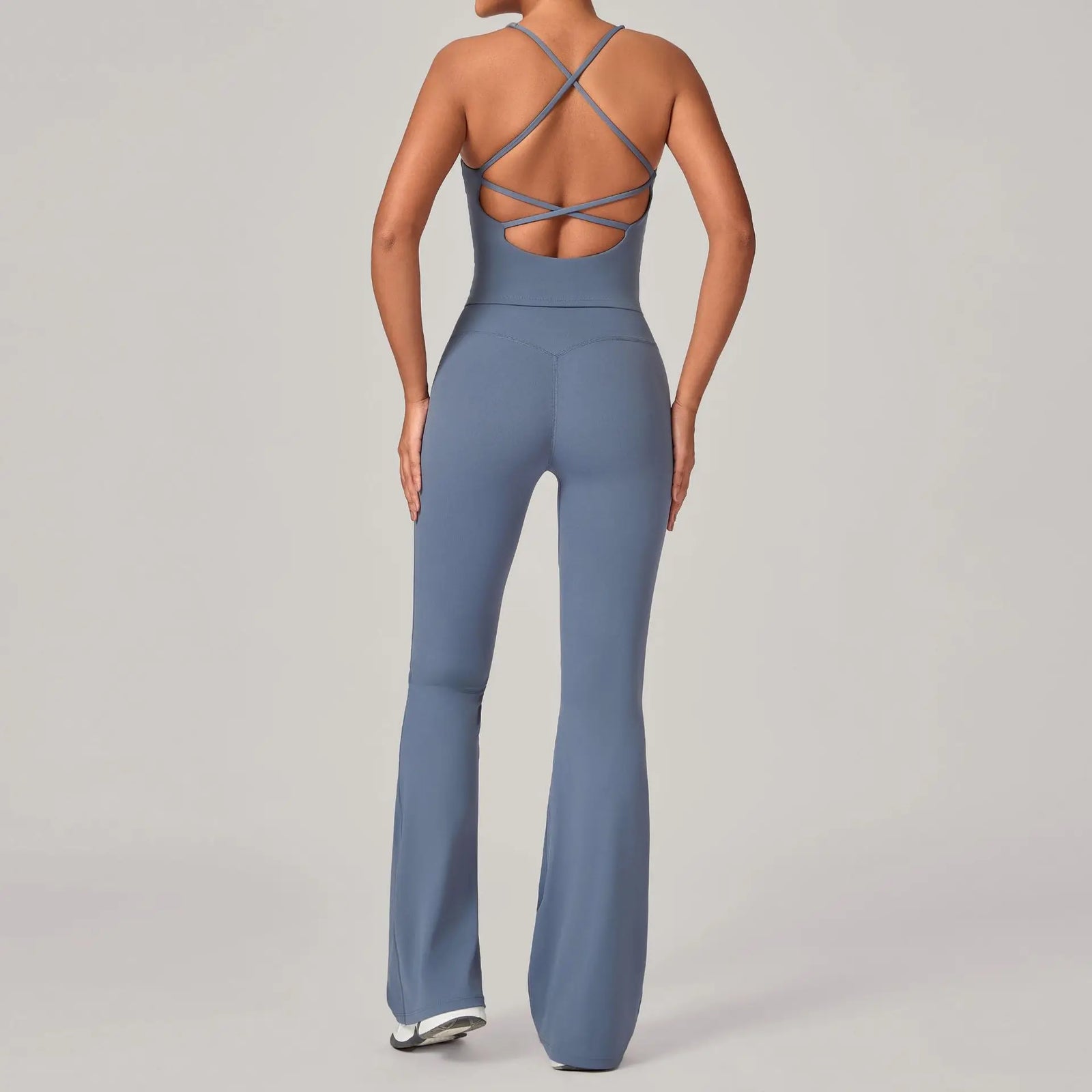 Women's Backless Tank And Flared Pants Yoga Set