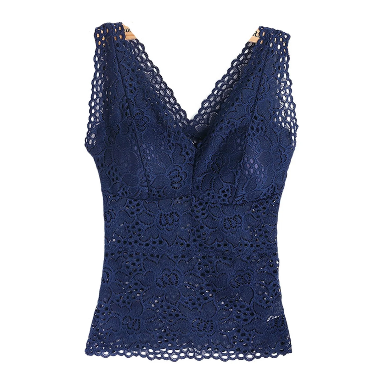 Women's Floral Lace Nylon Camisole with Wide Straps and Padded Bust
