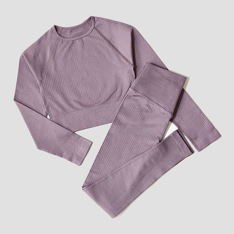 Women's Long Sleeve Crop Top And Leggings Yoga Set