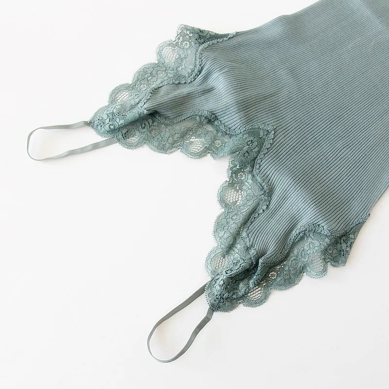 Women's Lace Trim Camisole with Spaghetti Straps and Knitted Construction