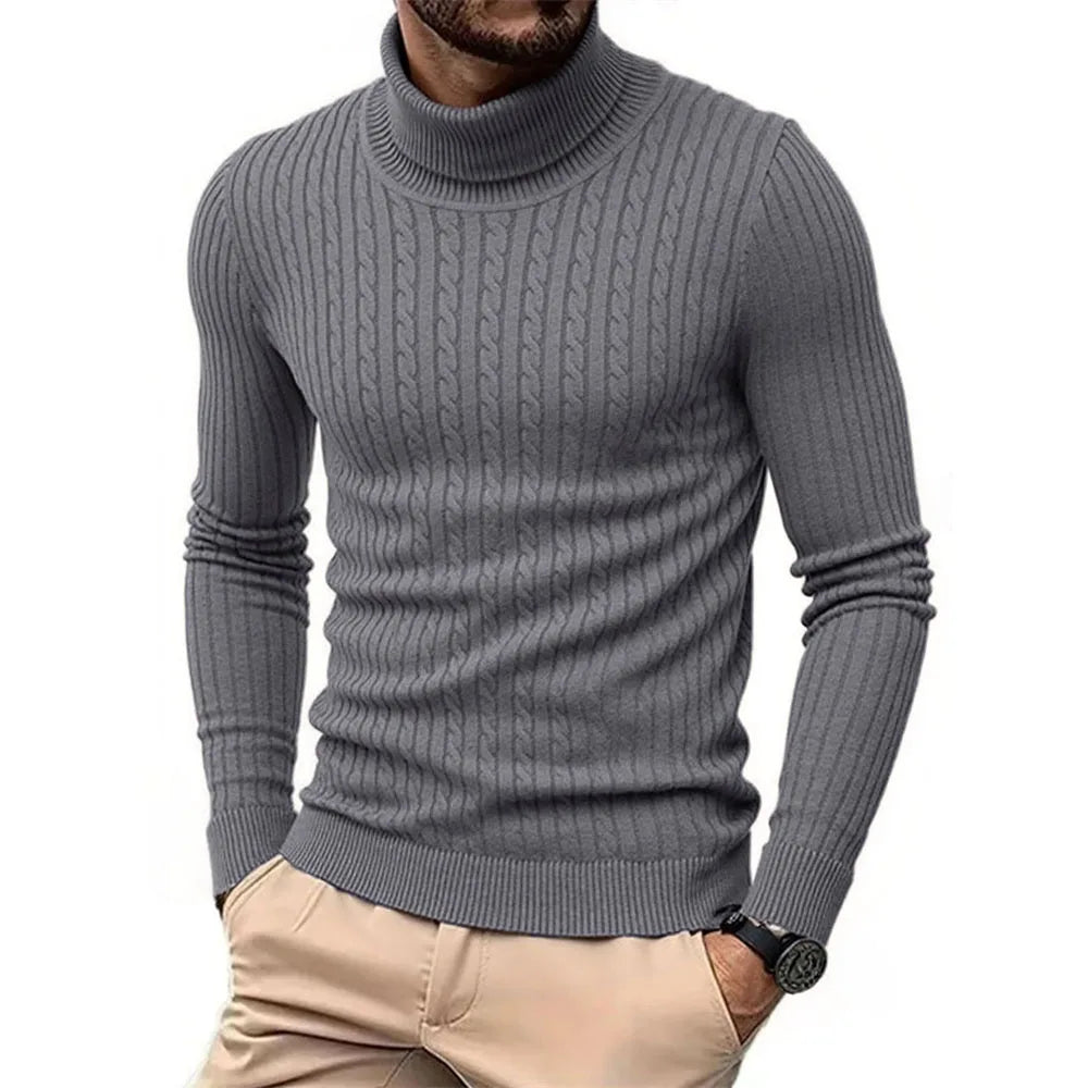 Men's Ribbed Turtleneck Long Sleeve Knit Sweater