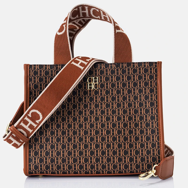 Women's Monogram Tote Handbag with Carry Handles and Shoulder Strap