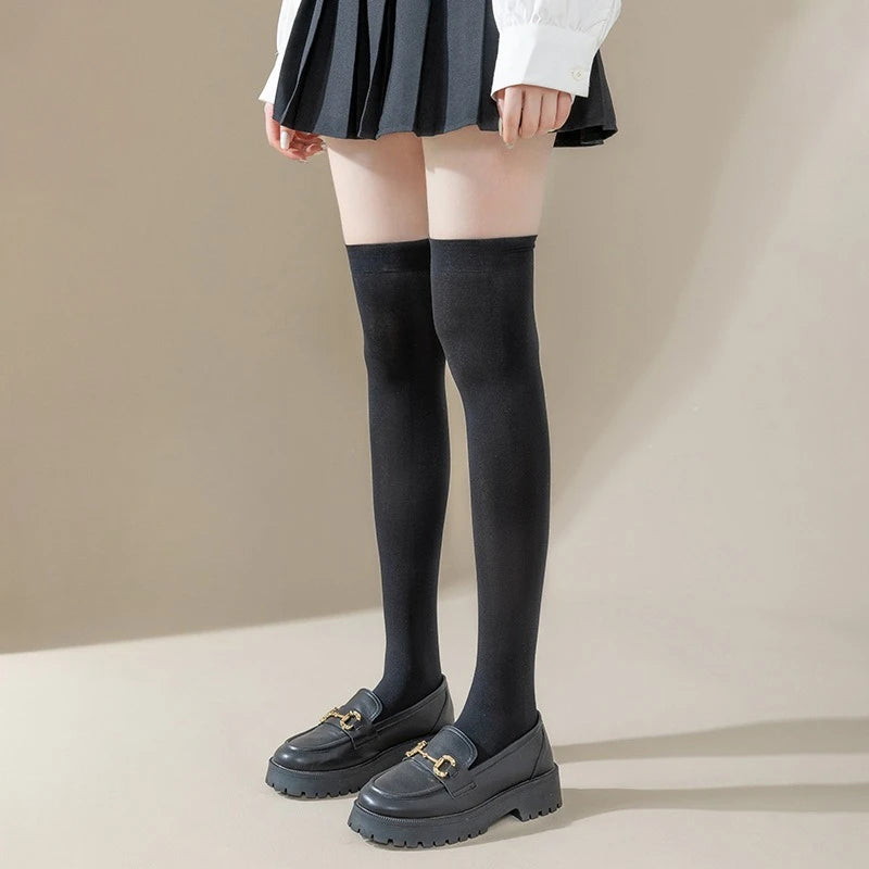 Solid Sheer Thigh High Stockings with Wide Cuffs