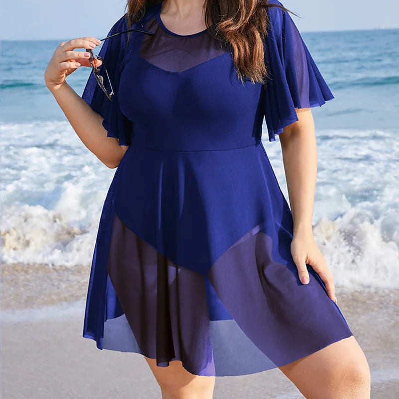 Women's Flutter Sleeve Printed Skirted Swimdress Bathing Suit