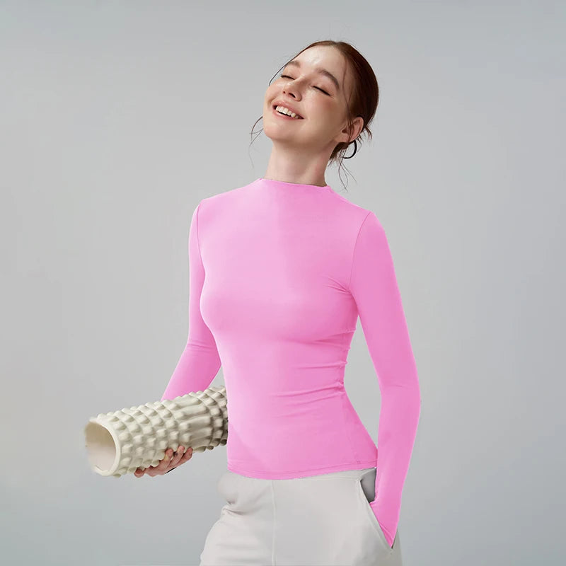Women's Fitted Mock Neck Long Sleeve T-shirt For Workout Outfits