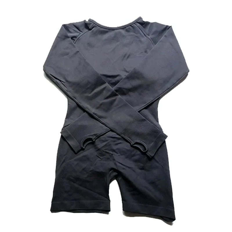 Women's Long Sleeve Nylon Blend Workout Romper with Large Back Cutout