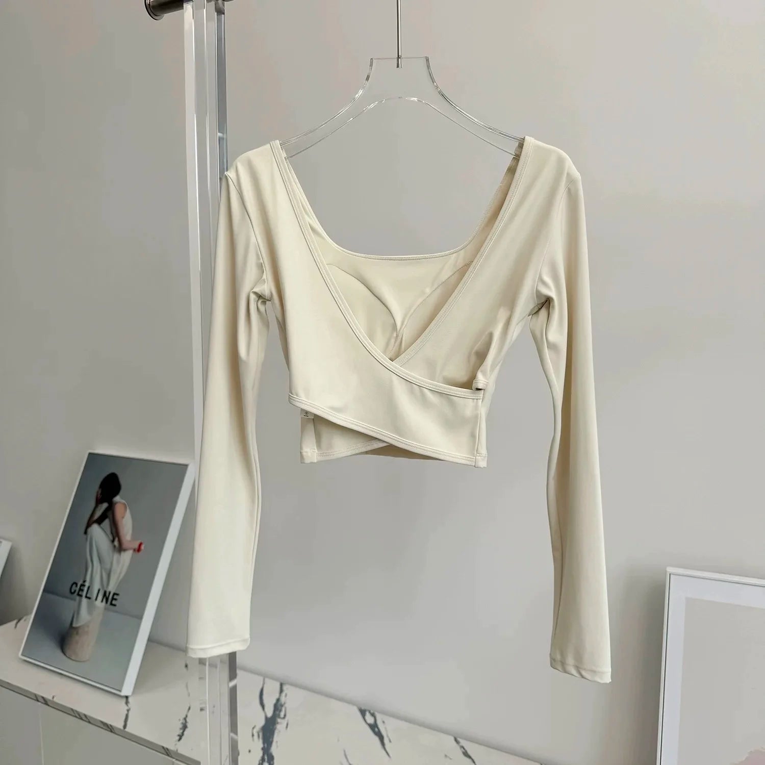 Women's Open Cross Back Long Sleeve Crop Top