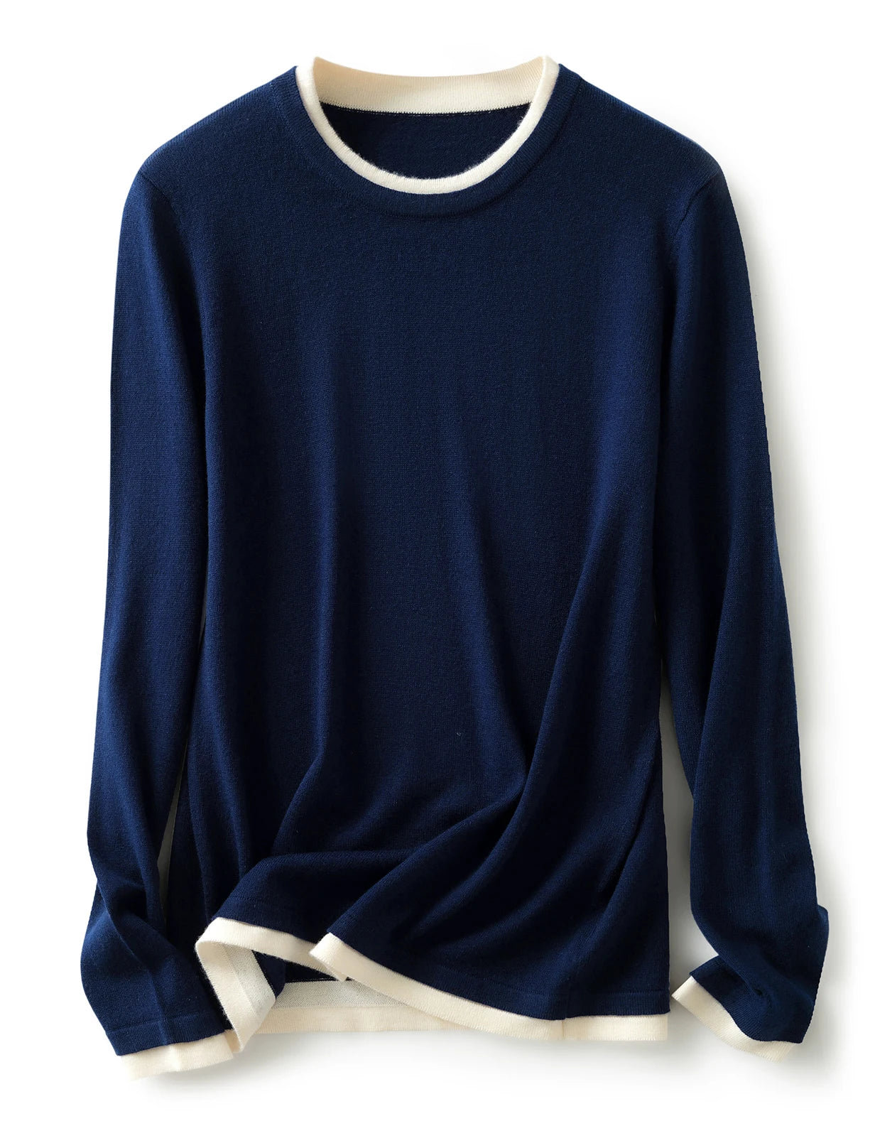 Women's Contrast Trim Crew Neck Sweater Casual Knit Layer