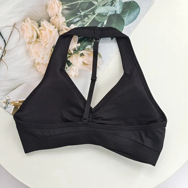 Women's Ruched Halter Neck Sports Bra