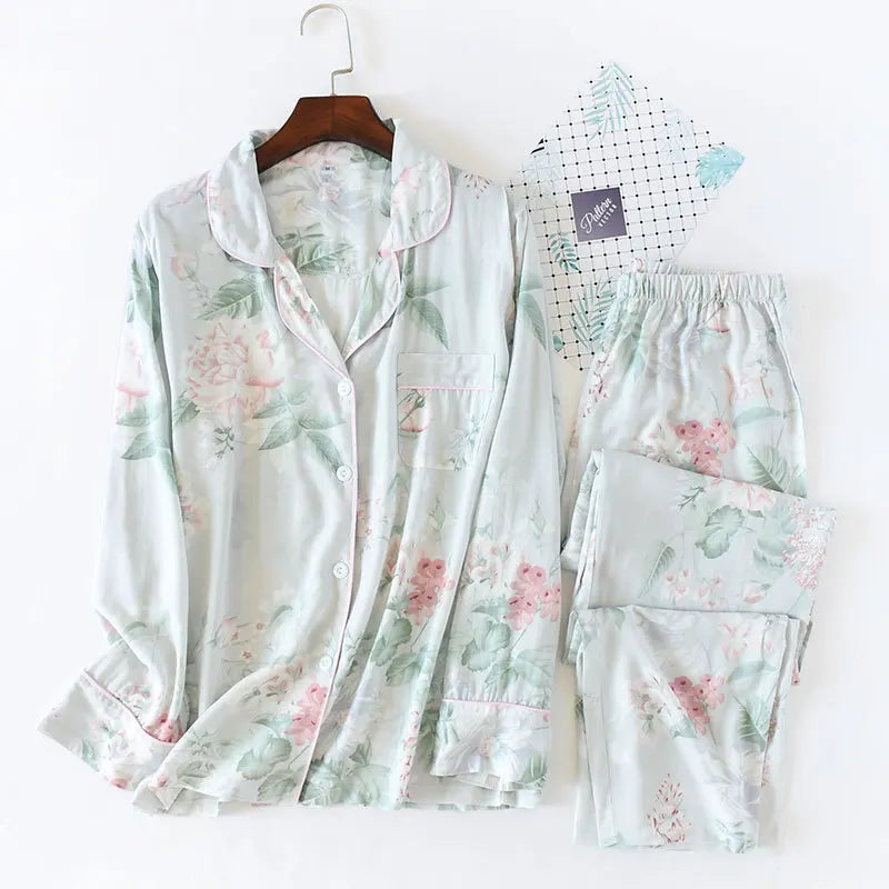 Women's Printed Button Front Pajama Set with Top and Pants