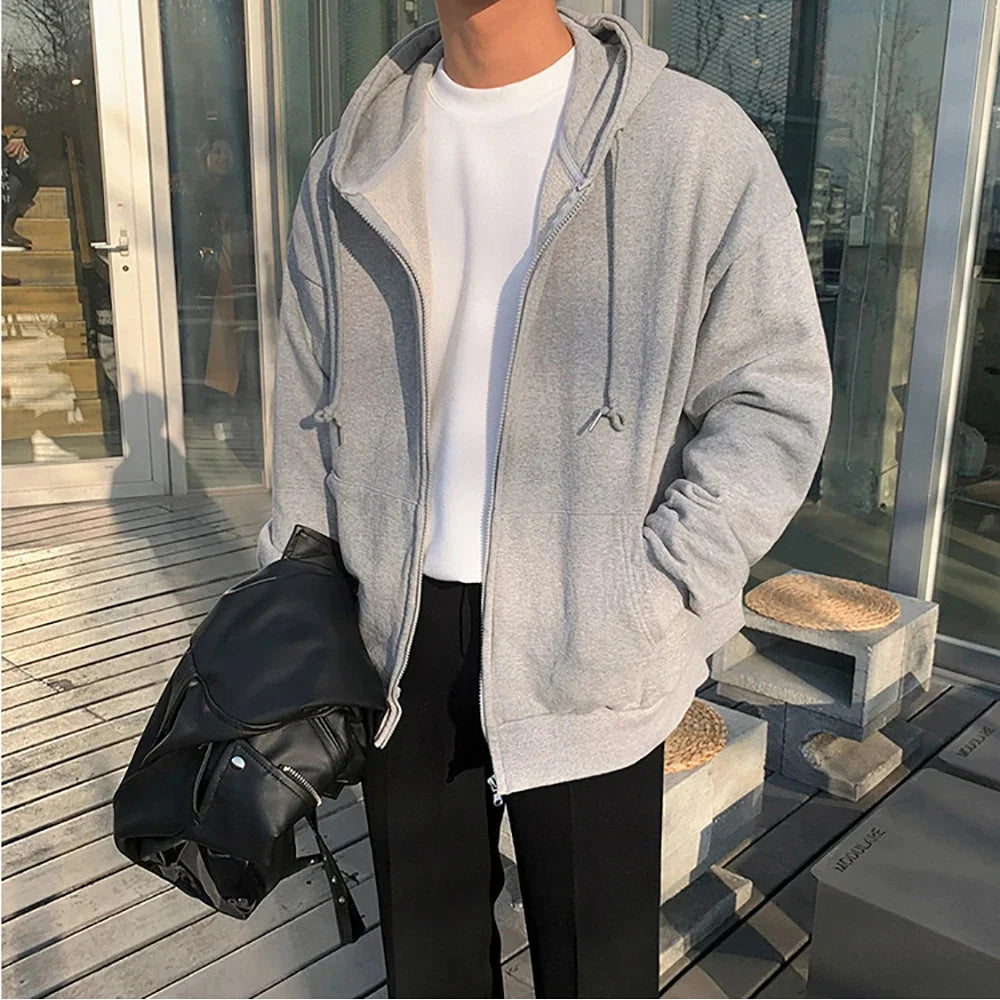 Long Sleeve Full Zip Casual Hooded Sweatshirt for Layering