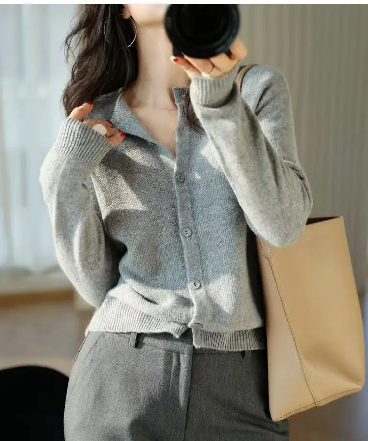Autumn Women's Pure Cashmere Cardigan - European Style High-end Early Autumn Soft Knit Short Sweater Coat