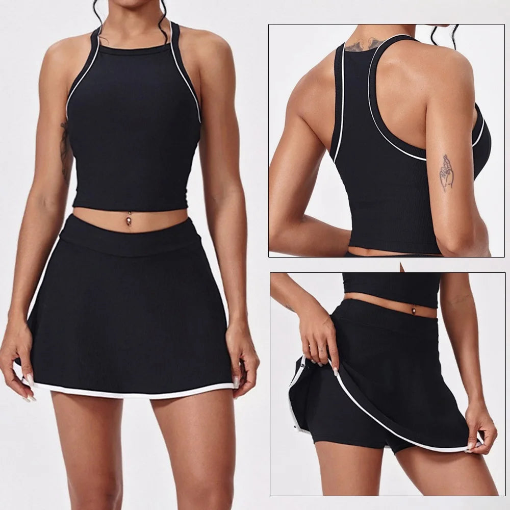 Women's Sleeveless Crop Top and Skort Workout Set