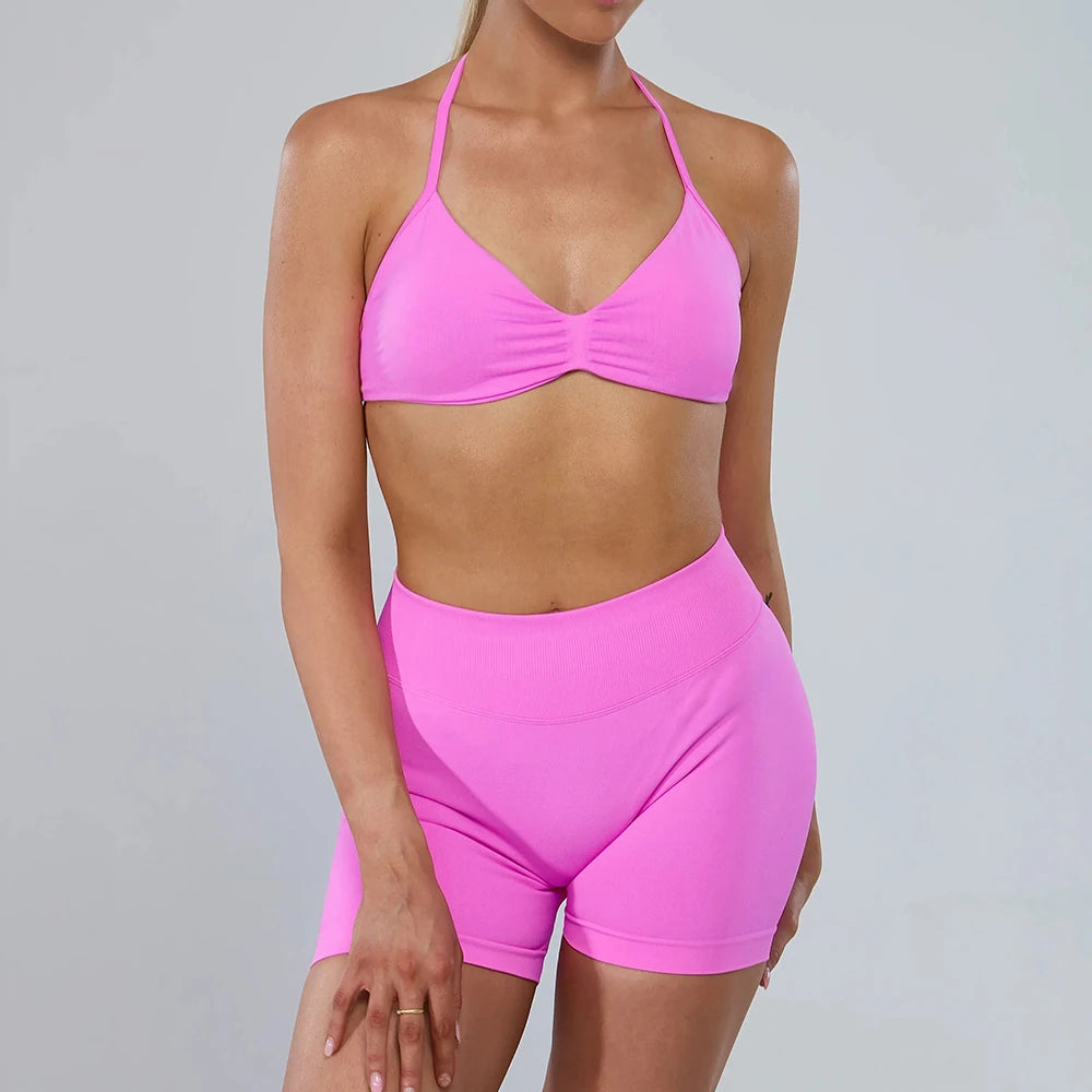 Women's Strappy Bra And Shorts Yoga Set For Workout Outfits
