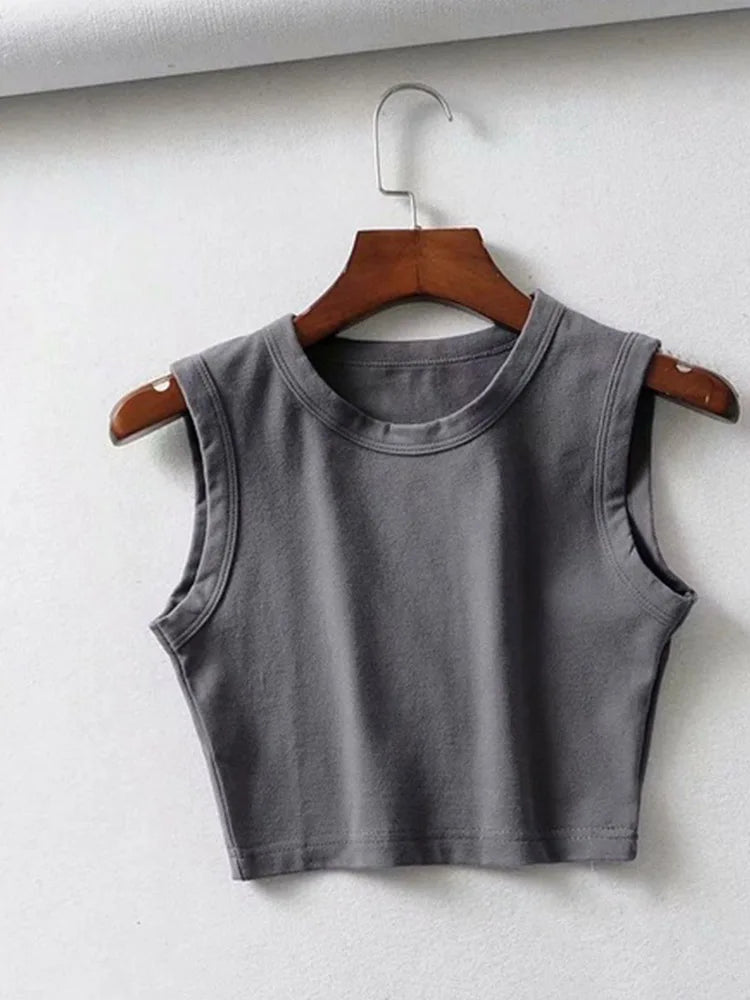 Women's Solid Crop Top with Sleeveless Design and a Fitted Shape