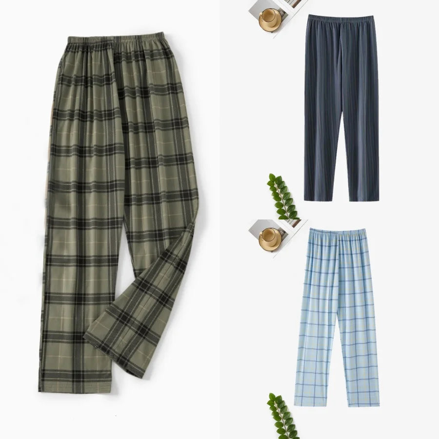 Men's Printed Elastic Waist Long Pajama Pants with Style Options