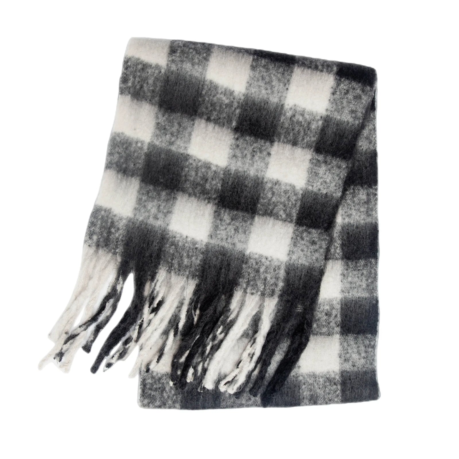 Multicolor Plaid Scarf with Long Shape and Fringed Ends