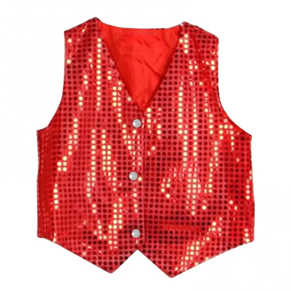 Children's Sequin Sleeveless Button Front Dance Performance Waistcoat Vest