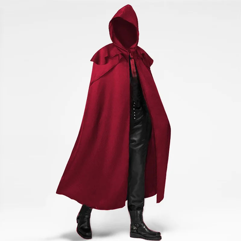 Long Hooded Tie Front Cape for Layering over Outfits