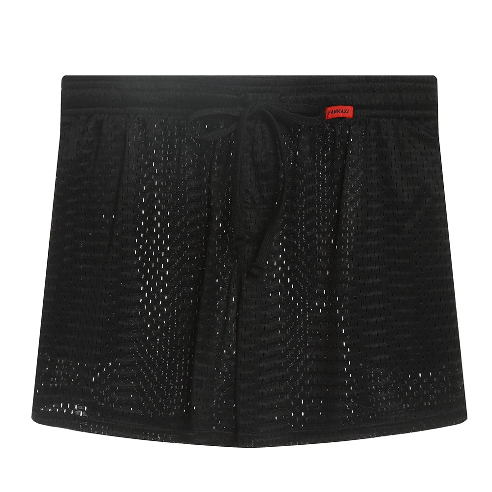 Men's Mesh Pocket Drawstring Sleep Shorts for Home Wear