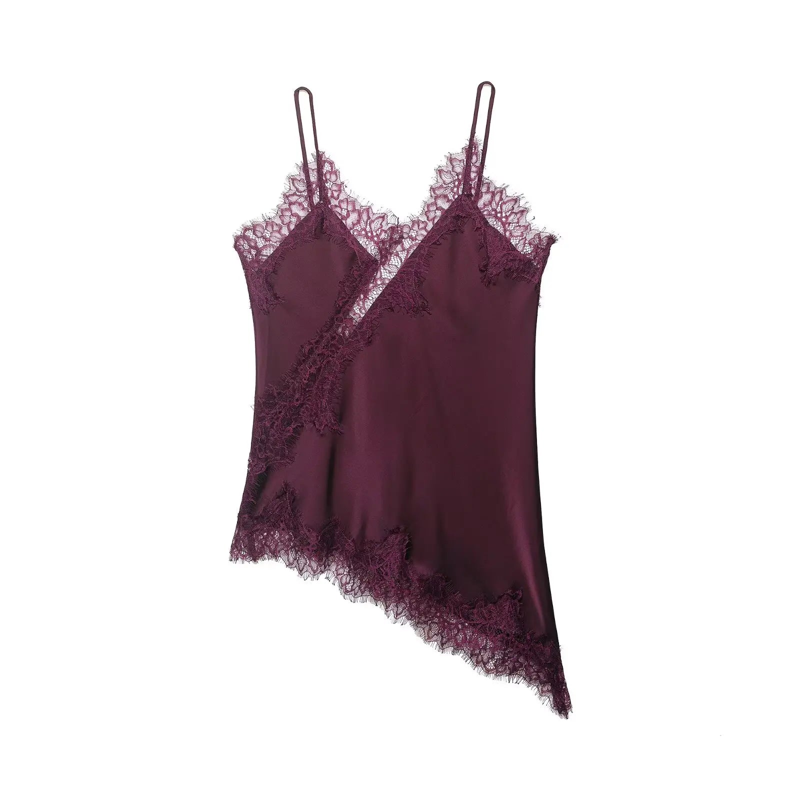 Women's Asymmetric Lace Trim Polyester Camisole with an Open Back